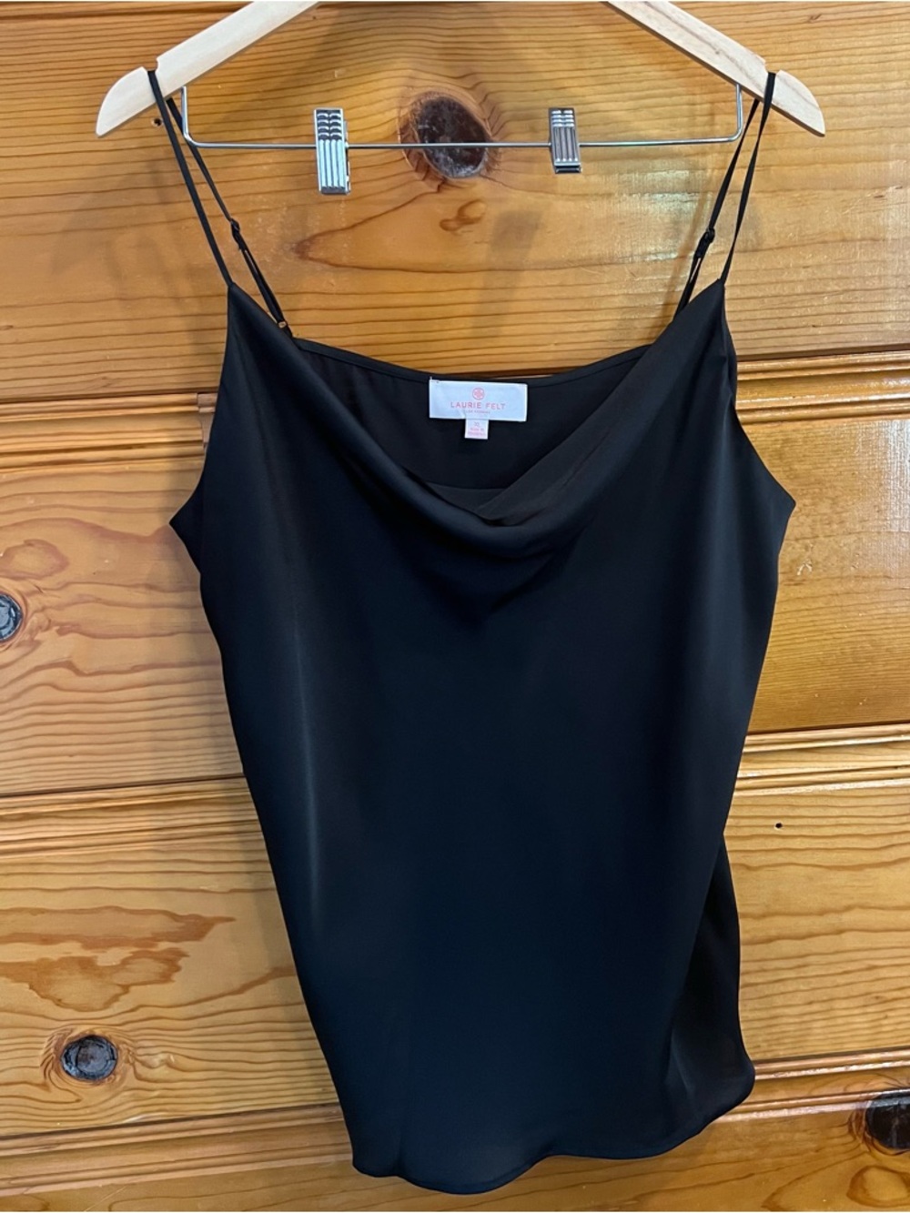 Laurie Felt Black Satin Cowl Neck Camisole Top XL Cocktail Elegant Feminine